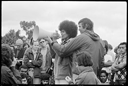 Sykes with Gordon Briscoe at the Aboriginal Tent Embassy, Canberra, 30 July 1972