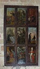Peinture sur bois retraçant la vie saint Ronan.