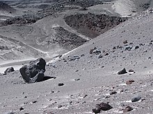 Isolated boulders resting on a steep slope