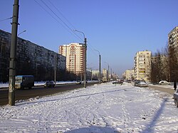 Boedapest straat in de winter (uitzicht vanaf Yaroslav Hasek straat)