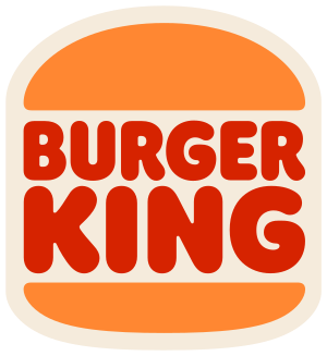 Red text spelling "Burger King" inbetween two orange semi-circles.