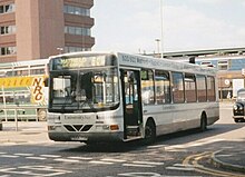 UniversityBus Wright Crusader-bodied Dennis Dart at Watford Junction bus station in June 1997 Bus leaving Watford Junction station - geograph.org.uk - 4829413 (cropped).jpg