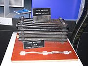 Electric cables for accelerators at CERN: top, regular cables for LEP; bottom, superconducting cables for the LHC.