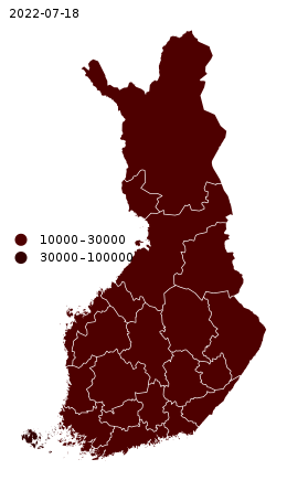 COVID-19 tilfeller kart over innbygger over Finland.svg