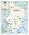 En karta över Tchad inklusive 15:e breddgraden där fransmännen separerade regeringsstyrkor från rebellstyrkor