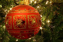 Red and gold ornamented bauble