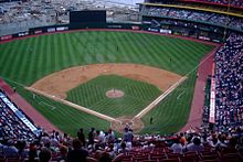 Cinergy Field during a Cincinnati Reds game vs. the St. Louis Cardinals on August 23, 2001. Construction of Great American Ballpark is visible in the background. Cinergy Field 1.jpg