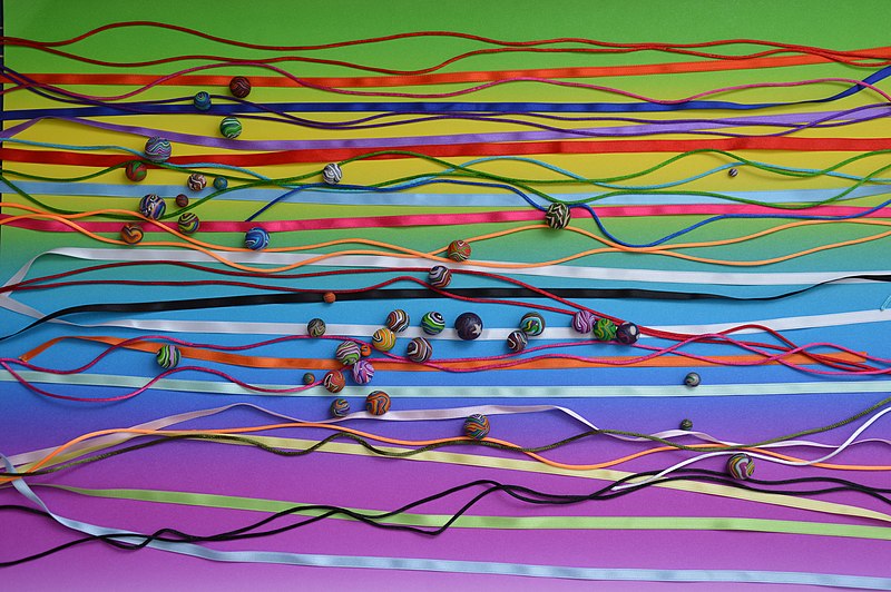 File:Colourful ribbons and polymer clay marbles.jpg