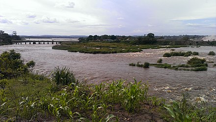 Congo river viewed from Kinshasa, Democratic Republic of Congo. Its brownish color is mainly the result of the transported sediments taken upstream.