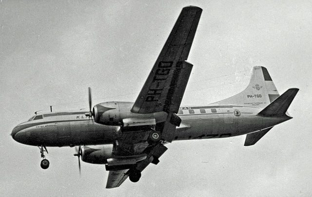 Convair 340 of KLM landing at Manchester Airport in 1954