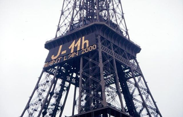 Millennium countdown on the Eiffel Tower, Paris, France