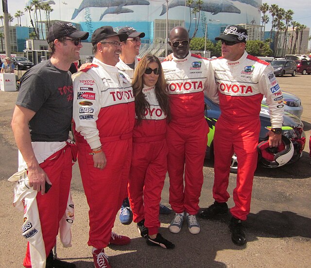 From left: Daniel Goddard, Jerry Westlund (winner of the charity auction for a seat in the race), Michael Trucco, Jillian Barberie, Djimon Hounsou and