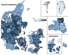 Results of the referendum by electoral district; all districts had at least 80% support. Danmarkfolkeafstemning2009.svg