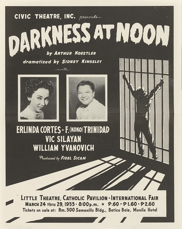 Handbill for a stage adaption of Darkness at Noon by Sidney Kingsley, 1953