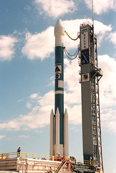 Boeing Delta II rocket carrying the Stardust spacecraft waiting for launch. Stardust had a close encounter with the comet Wild 2 in January 2004 and a