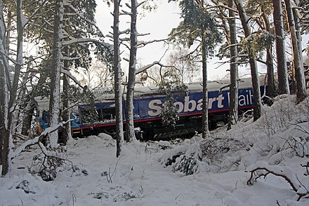 66 048 after the derailment at Carrbridge. Derailed locomotive at Carrbridge - geograph.org.uk - 1679729.jpg