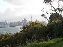 View from slopes Takarunga / Mount Victoria of central business district Auckland