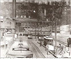 Trolleys carried passengers from the Edgewater Ferry Terminal up the cliffs to the amusement park and beyond. Edgewater old trolley terminal.jpg