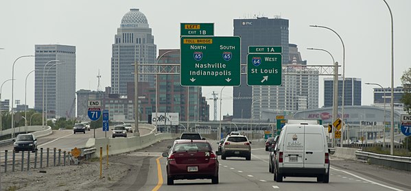 Southern end of I-71 in Downtown Louisville, Kentucky