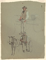 Studies of a Man and Horse Cart