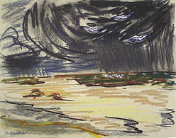 Schwarze Wolke und Möwen, Farbkreide, 1937