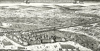 Panoramic of Osijek with Sultan Suleiman Bridge, late 17th century