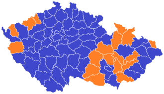 Result by district (ODS Blue, CSSD orange) Evropsky parlament 2009.png