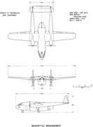 3-view line drawing of the Fairchild R4Q-1 Flying Boxcar.