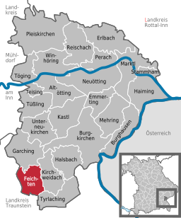 Läget för Feichten an der Alz i Landkreis Altötting