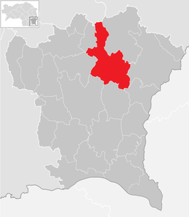 Placering af kommunen Feldbach (Steiermark) i distriktet Sydøstlige Steiermark (klikbart kort)