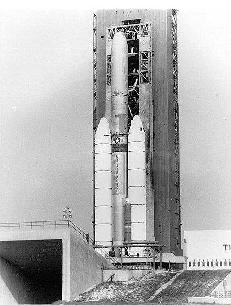 File:First TITAN 34D Launch Vehicle at Complex 40 - 1980.jpg