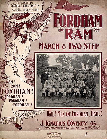 Fordham's fight song, "Fordham Ram" by J. Ignatius Coveney[238]