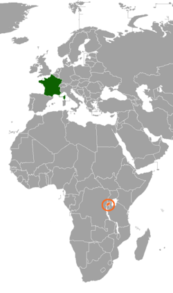 Map indicating locations of France and Rwanda