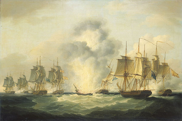 A Spanish flotilla being engaged by the Royal Navy in the action of 5 October 1804