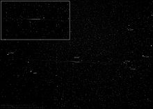 GOCE flares to magnitude +2 as the 67.5 degree solar panel briefly mirrors sunlight (3 January 2010, 17:24:23.15 UTC). GOCE 03012010.jpg