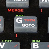 "GOTO" key on the 1982 ZX Spectrum home computer, implemented with native BASIC (one-key command entry). GOTOkey(ZXSpectrum).jpg
