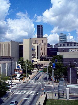 View of (from L-R) the Sports Arena and Library South on Decatur Street GSU1.JPG