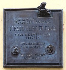 Gedenktafel am Geburtshaus Rolles in Quedlinburg (Quelle: Wikimedia)