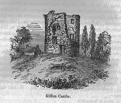 Giffen castle in the 1800s with what is probably the old Giffen Farm, just visible to the left-hand side Giffencastle1860s2.jpg