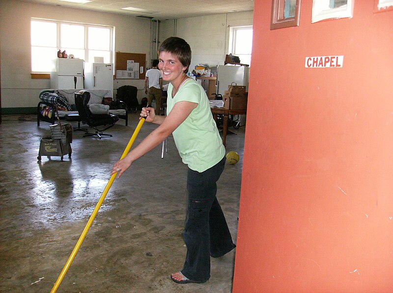 File:Grace Shrock-Hurst mops floor Our Community Place in Harrisonburg VA May 2008.jpg