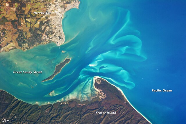 Hervey Bay and Great Sandy Strait from orbit