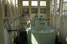 Inside the machine hall - English Electric generators as they appeared in 1982 Guthega power station - English Electric generators (1982).jpg