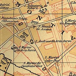 Santa Maria del Buon Consiglio (här benämnd S. Pantaleonis Trium Clibanorum) på Christian Hülsens karta över det medeltida Rom från år 1927.