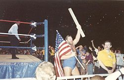 Duggan in a WWF event Hacksaw Jim Duggan.jpg