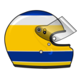 Le casque intégral du pilote italien Michele Alboreto, vice-champion du monde de Formule 1 en 1985. Les couleurs jaune et bleue sont un hommage au pilote suédois Ronnie Peterson dont le milanais était un admirateur.