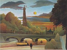 Peinture naïve d'Henri Rousseau présentant une vue de la Seine et de monuments qui la bordent, dont le palais.