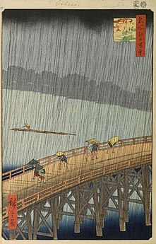 Ponte Shin-Ōhashi em Atake debaixo de aguaceiro repentino Hiroshige, 1857