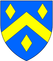 Arms of Hyde: Azure, a chevron between three lozenges or HydeArms.svg
