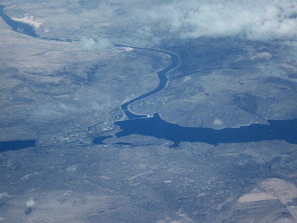 Franklin Delano Roosevelt Lake looking downstream toward Grand Coulee Dam