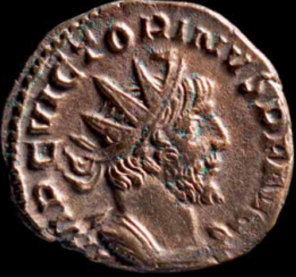  Bronze double denarius of the Gallic Roman emperor Victorinus (269-271 AD) found at U Thong, Thailand.